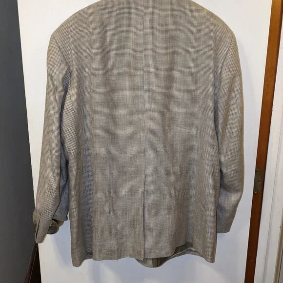 Norm Thompson Vintage Blazer Sport Coat Pure Spun Silk Woven 44S Houndstooth